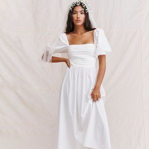 Reformation Rachelle White Puff Sleeve Wedding Bridal Midi Dress Size 8